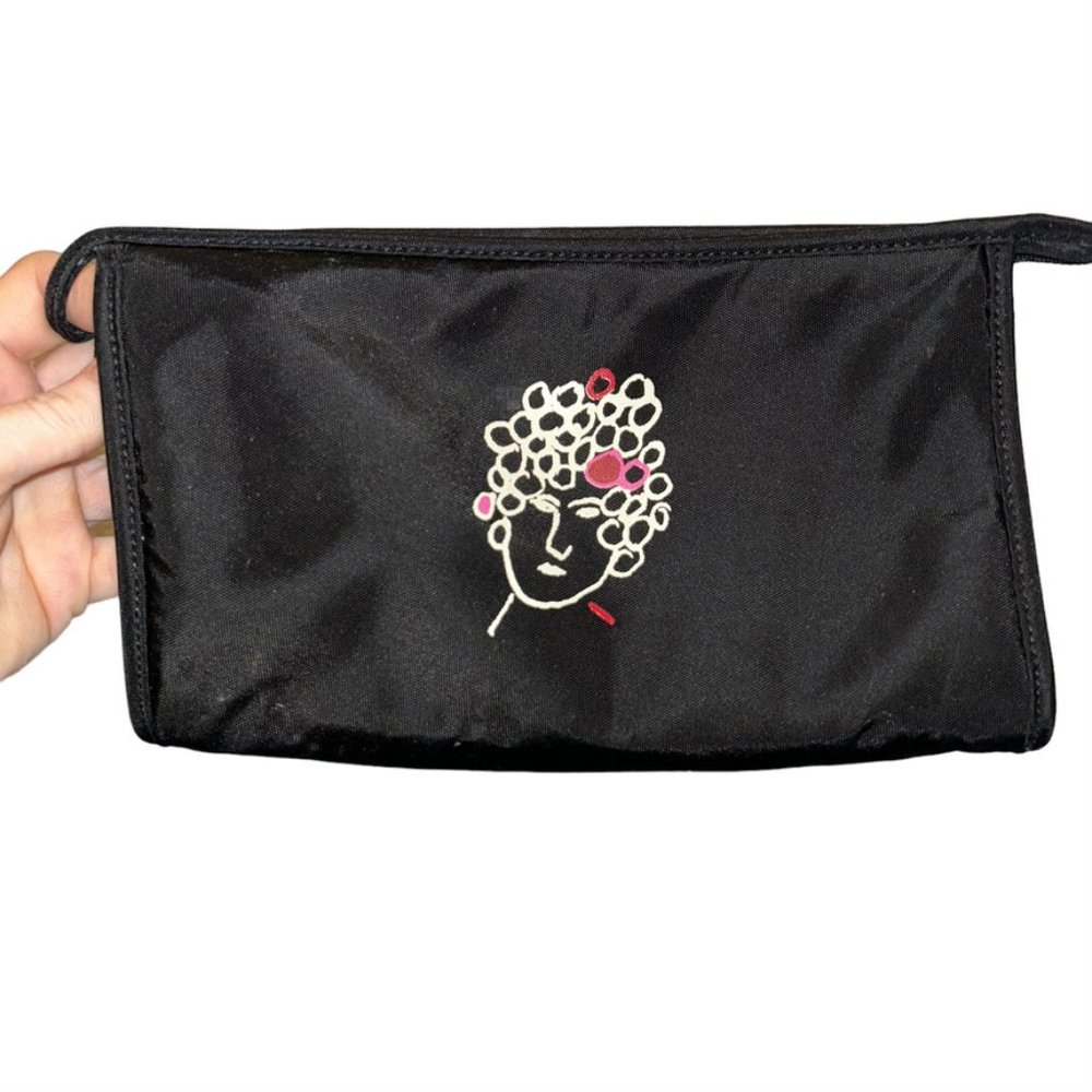 kate spade maira kalman black nylon painted face zip makeup cosmetics bag